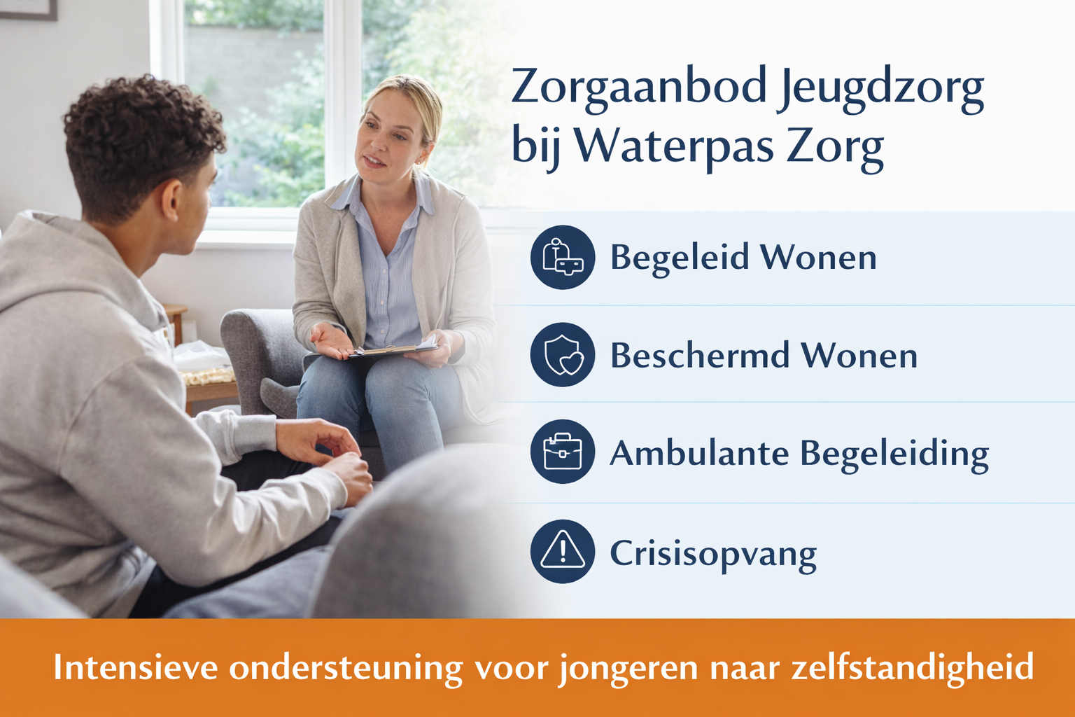 Zorgaanbod jeugdzorg van Waterpas Zorg met begeleid wonen, beschermd wonen en ambulante begeleiding voor jongeren